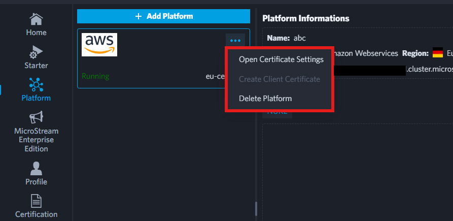 platform menu
